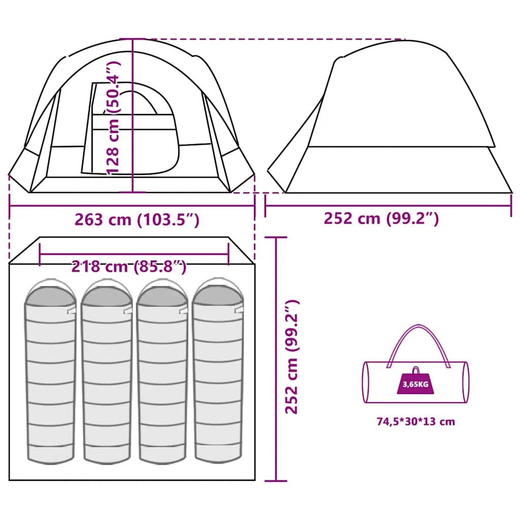 4 Person Camping Tent Blue Waterproof
