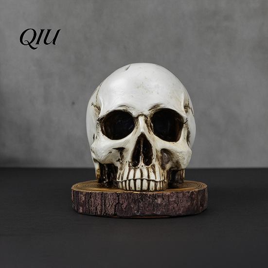Odolný pryskyřičný blok na nože s držákem lebky, Strašidelný stojan s hlavou kostlivce se 7 přihrádkami, Halloweenský stojan na nože pro gotickou kuchyňskou desku