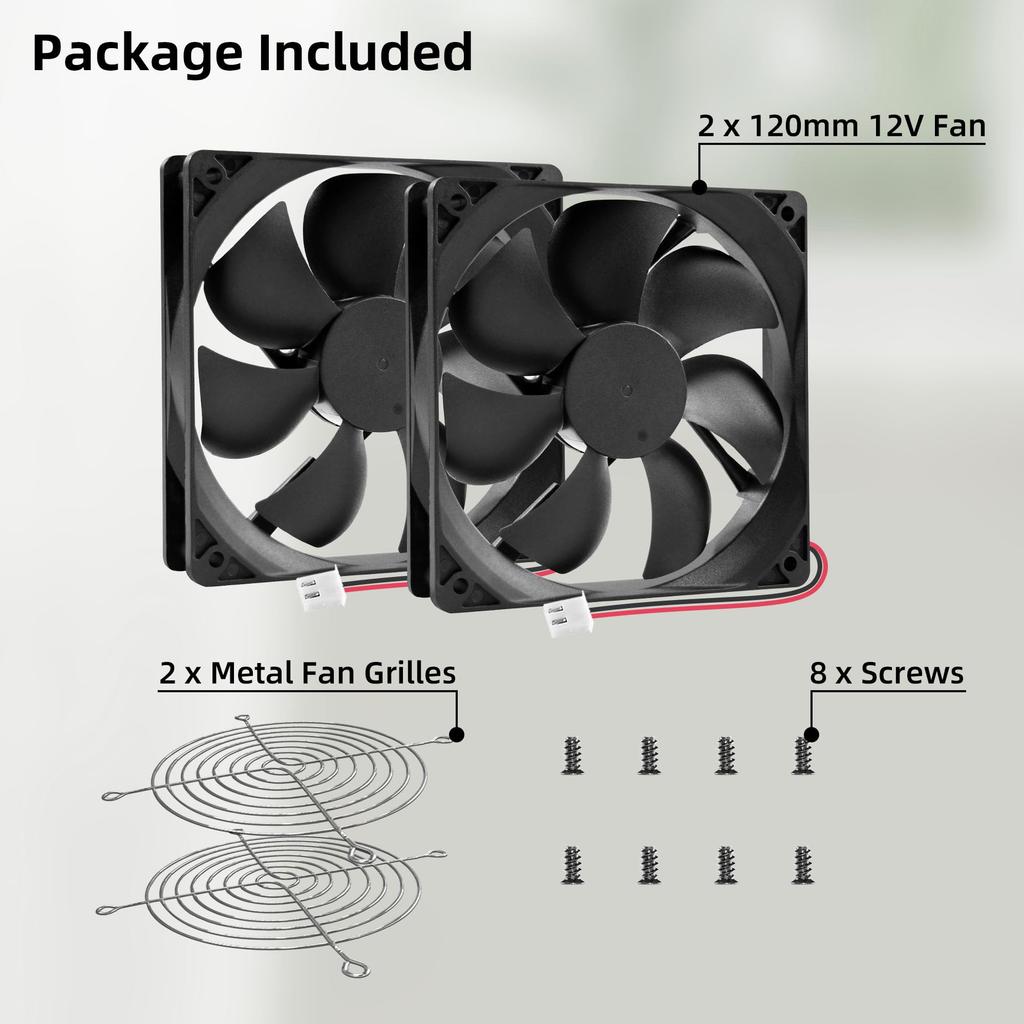 PANO-MOUNTS Ventilateur de Refroidissement 120mm 12cm Débit d'Air Élevé 12025 CC 12V 120x120x25mm Ventilateur PC à 2 broches (Paquet de 2)