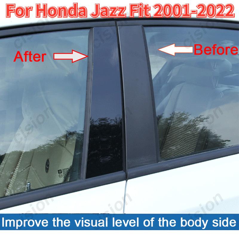 6Pcs Car Window Door Column B C D BC Pillar Post Cover Trim for Honda Jazz Fit GD GE GK GS GR 2001- Mirror Effect PC Sticker
