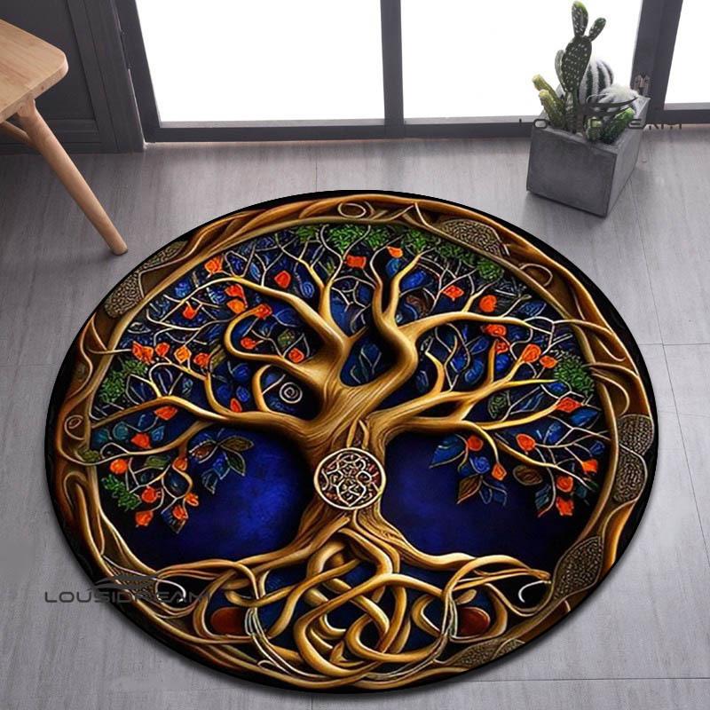 Tree of Life Retro Printed Round Carpet Living Room Bedroom Beautiful Carpet Non -slip Door Pad Floor Mats Birthday Gift
