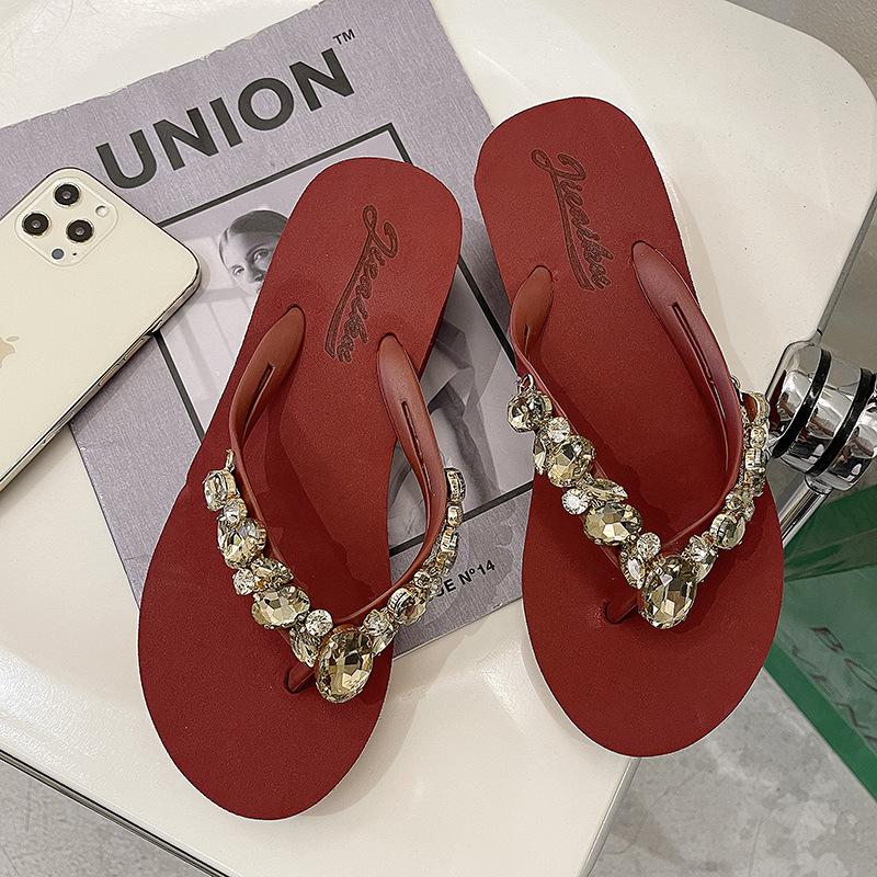 Fashion Rhinestone Platform Flip-flops Women's Summer 2025 New Fashion Korean Beach Slides Casual Wedge Women Sandals Sapatos De Mujer