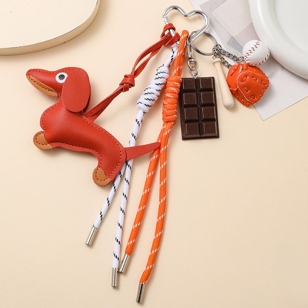 Fashionable Retro Sausage Dog Keyring Fashionable Sturdy PU Jewelry Accessory for Collectors and Trendsetters Use