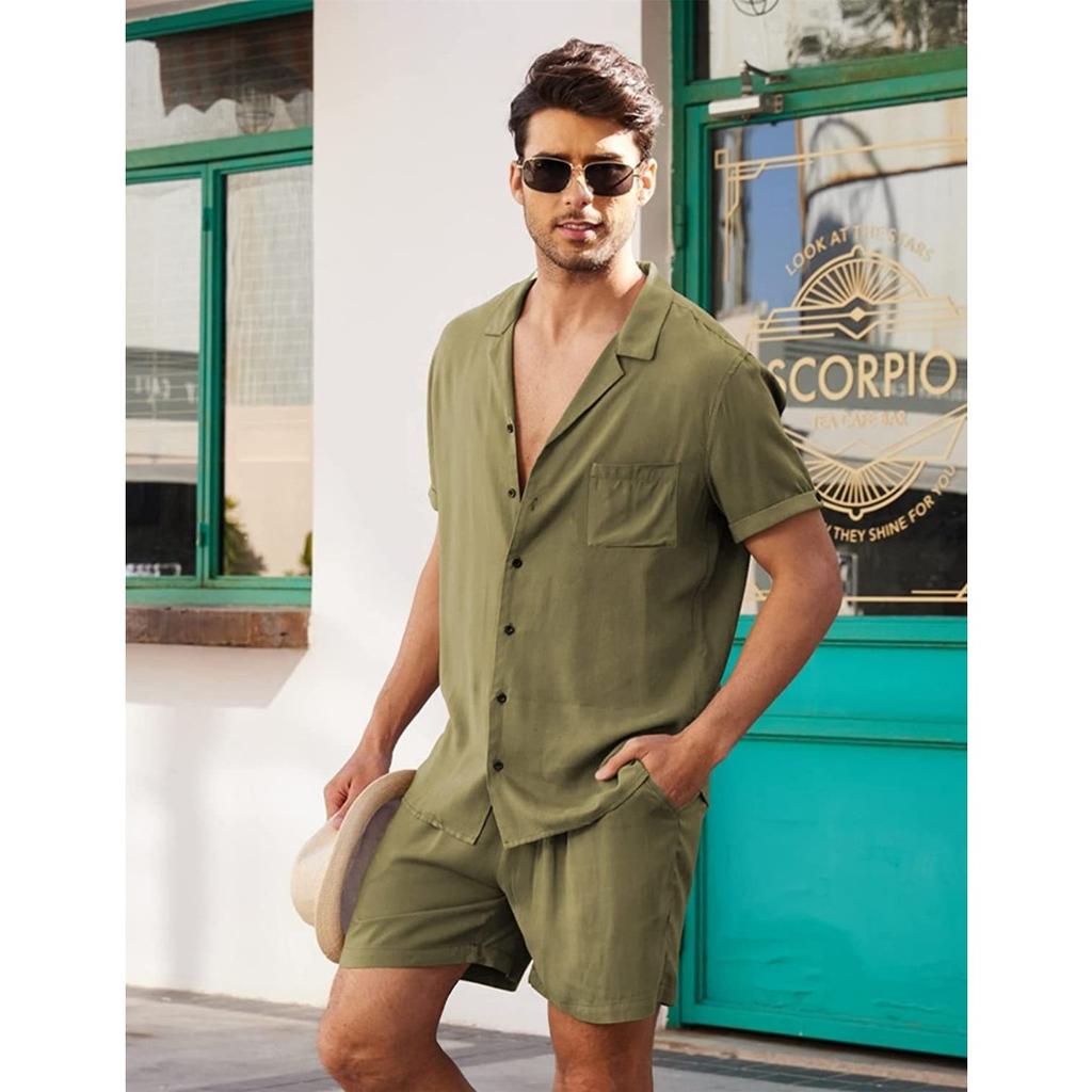 Cross-border Summer Sports Short-sleeved Shorts Set Linen Loose Casual Men's Shirt Set