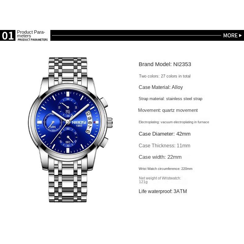 NIBOSI Uhren Business Herrenuhr Multifunktions-Sechs-Pin-Quarzuhr