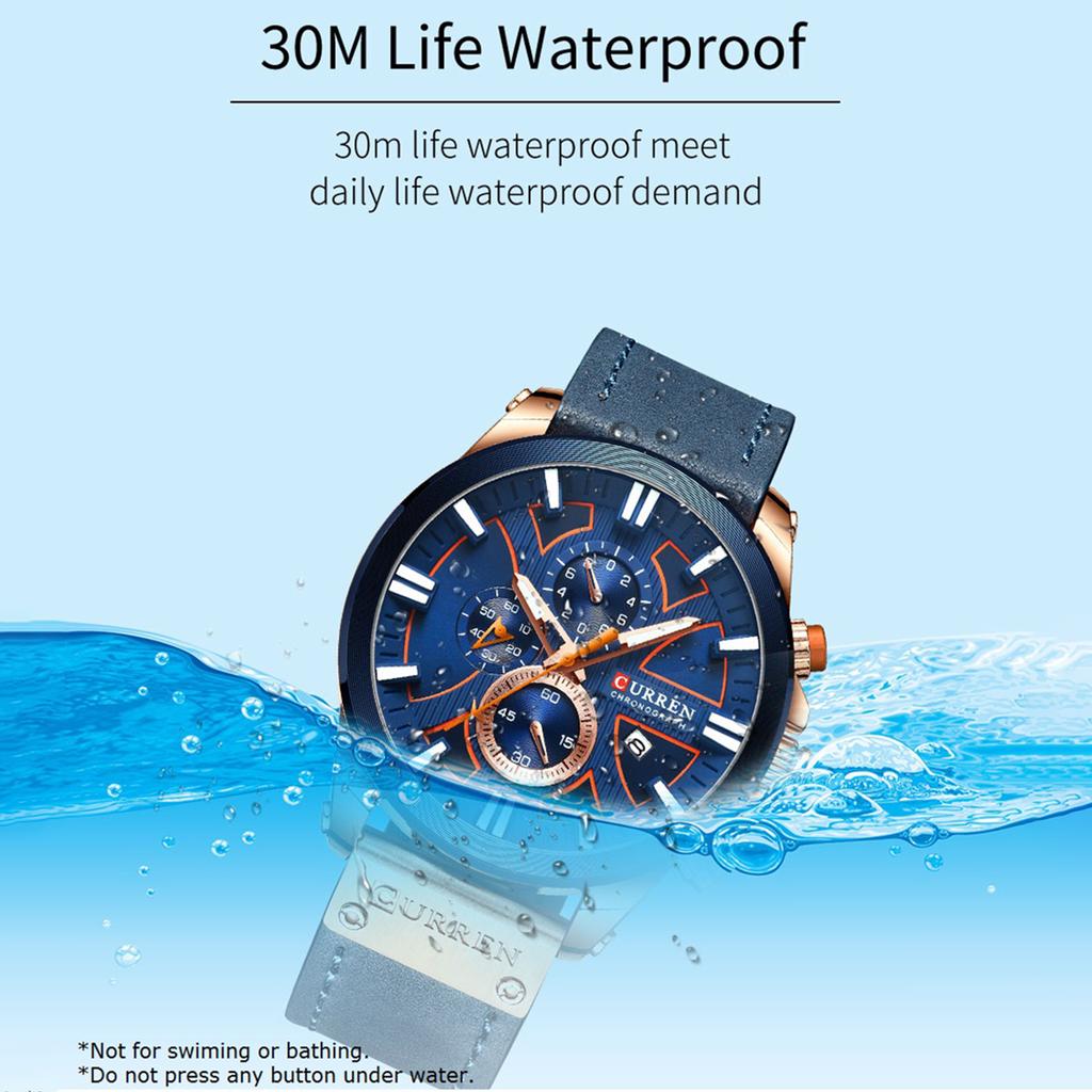 CURREN 8346 Luxus-Business-Herrenuhr mit Quarzwerk, 3 ATM wasserdicht, großes Zifferblatt, großes Zifferblatt, leuchtend