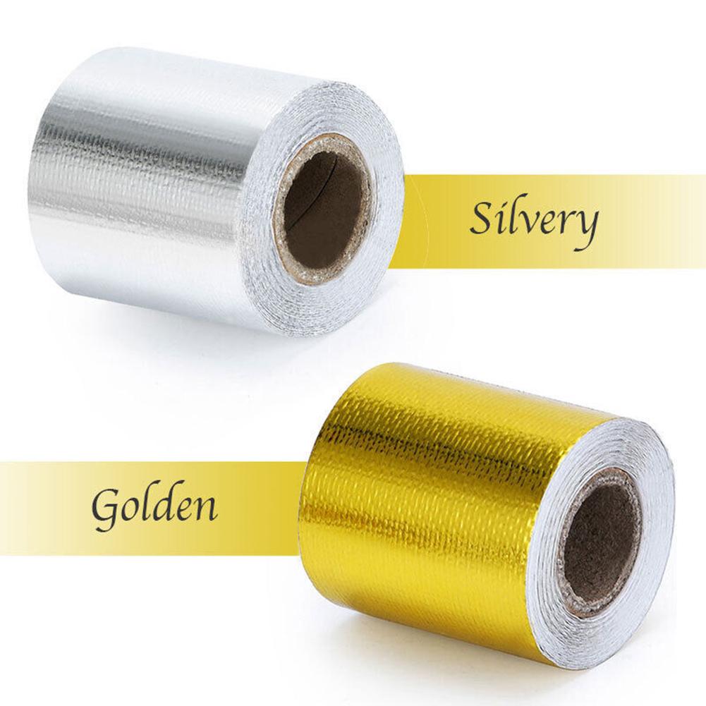 Nastro Isolante 5cm*5m/0.8in*16.4ft Fibra di Vetro Dorato Design Dorato Alta Temperatura Montaggio Universale Parti Auto Camion