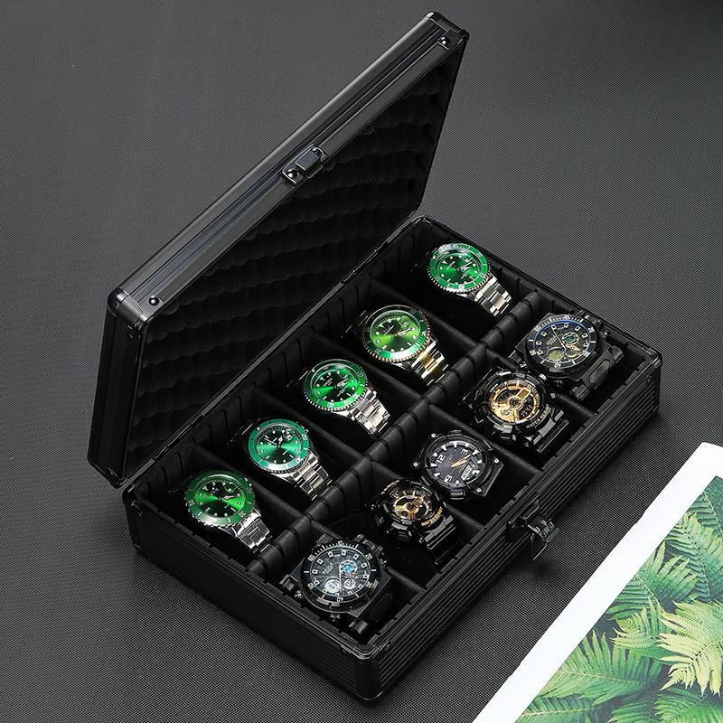5-Slot Aluminum Watch Storage Box with Opaque Lid & Soft Pillows