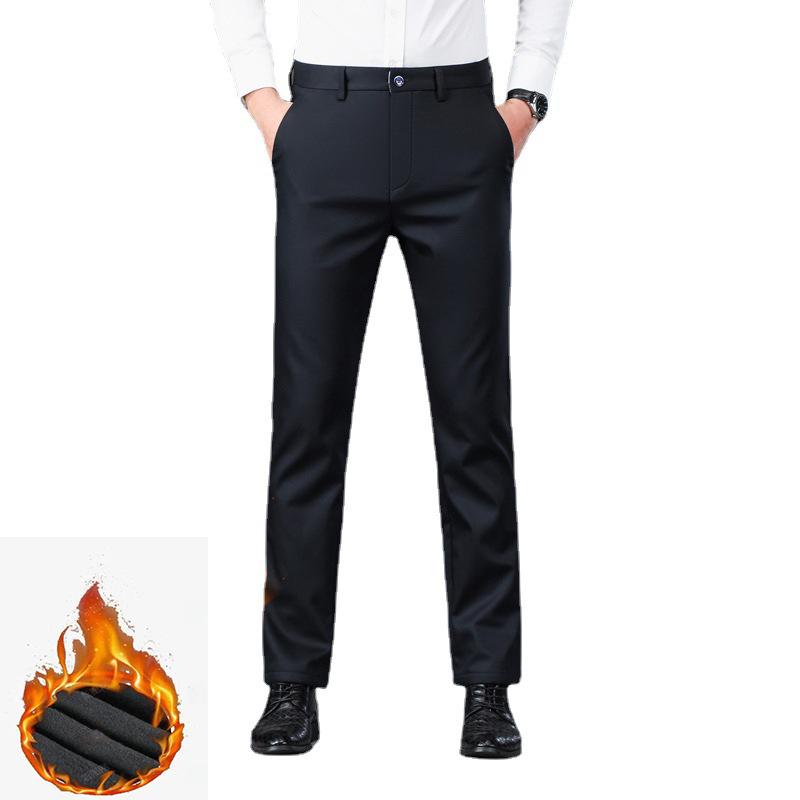 3-Color Autumn And Winter New Style With Added Velvet And Thick Casual Pants For Men'S Business Straight Leg Slim Fit Warm Loose Fitting Trousers