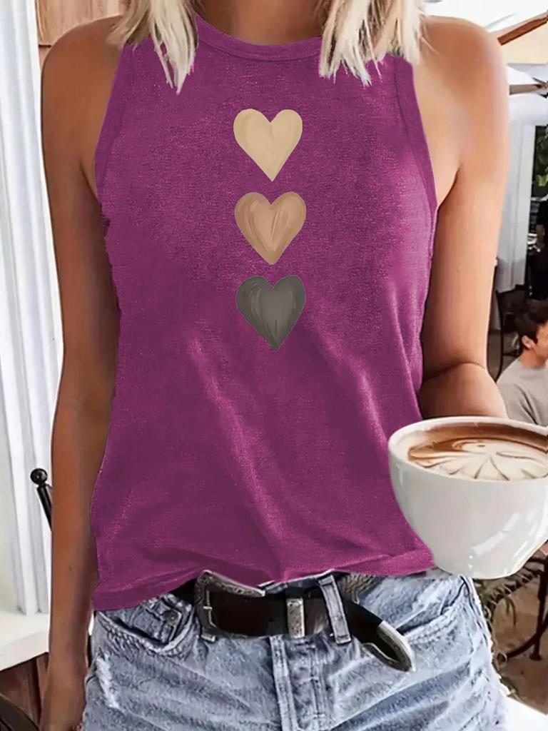Damen Vielseitiges Weiches Tanktop mit Drei-Herzen-Print