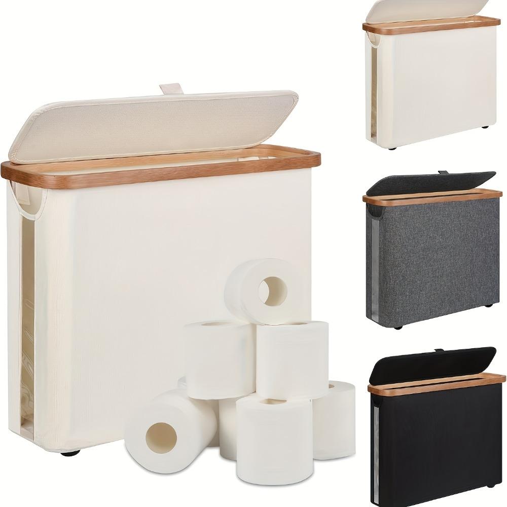1 Stück Bambusabdeckung Taschentuchrollen-Aufbewahrungskorb Stoff mit Abdeckung Faltbarer Toilettenpapier-Kleinkram-Aufbewahrungskorb