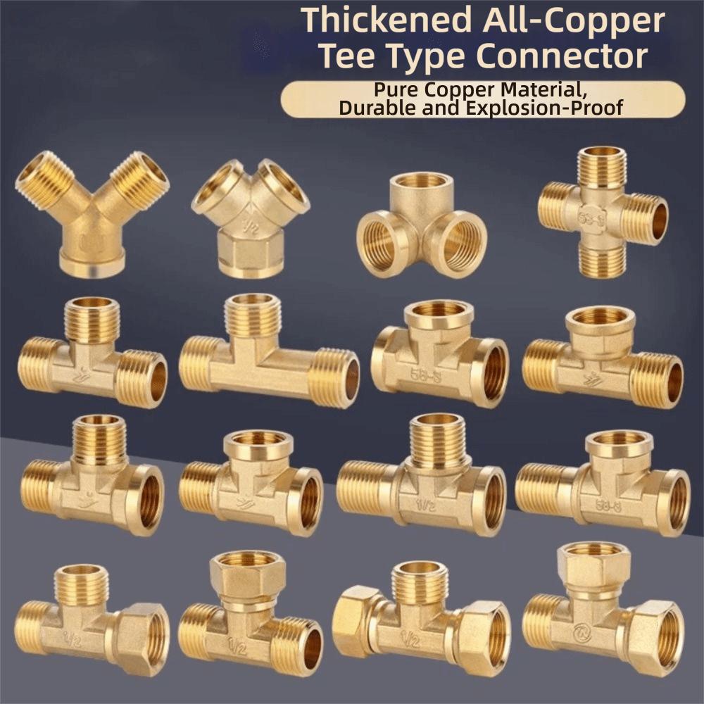 New 1/2 BSP Pneumatic Plumbing Connector Tee Type Male/Female Thread Brass Pipe Fitting Copper Fittings