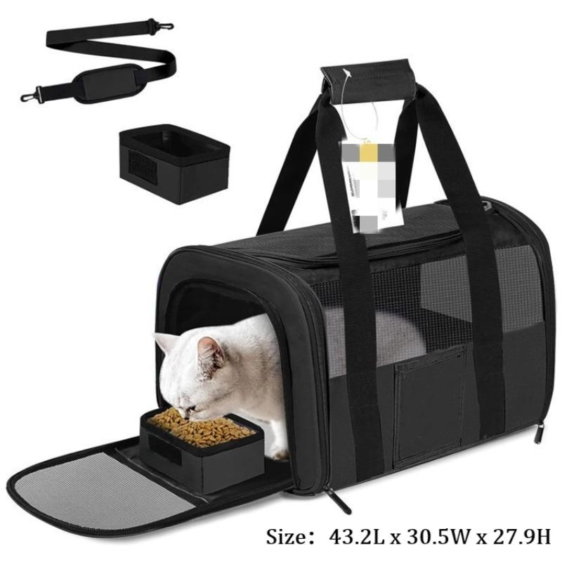 Breathable Cat Bag Foldable Mesh Cat Bag Portable Travel Outgoing Cats Carriers Outdoor Pet Handbag Carrier with Folding Bowl