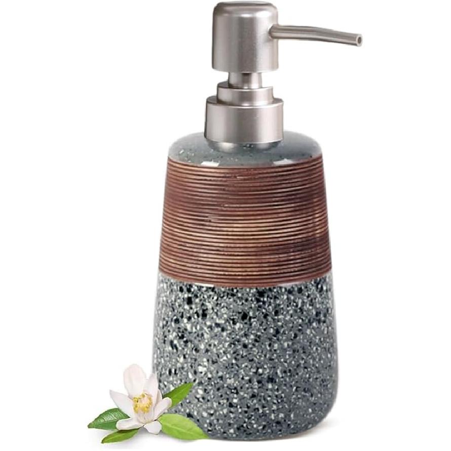 Hand Soap Dispenser, Dish Soap Dispenser for Kitchen, 14.2oz Ceramic Soap Dispenser with Silver Pump, Refillable Soap and Lotion Dispenser, Modern