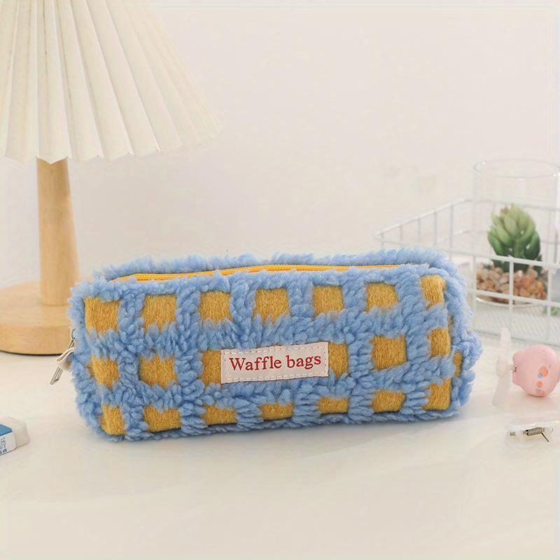 Waffle Lamb Plush Pen Bag Japanese INS Style Pencil Pouch Small Student Stationery Storage Bag School Supplies