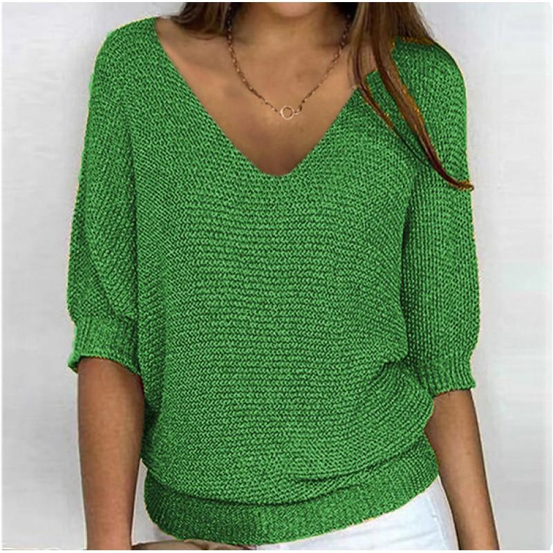 2026 Damen einfarbig Rundhals 3/4 Ärmel Stricktop Klimaanlagen Cardigan Tägliche Kleidung