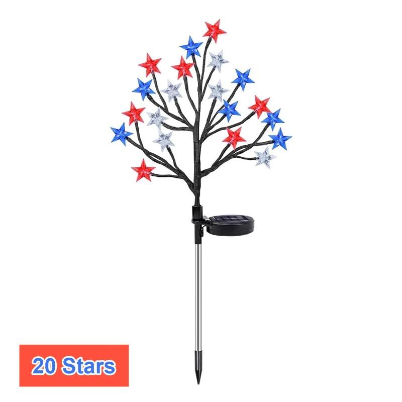 Red White Blue Solar Star Stake Lights Outdoor Waterproof LED Lawn Lamp for Yard Garden Patio Path Home Decorative Lighting