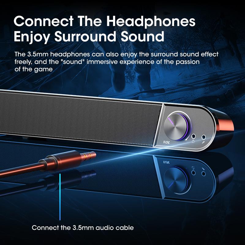 Niye 4D Computer Speakers Sound Box USB Wired High Quality Subwoofer Sound Bar for Tv PC Laptop Phone MP4 Reg Led Light