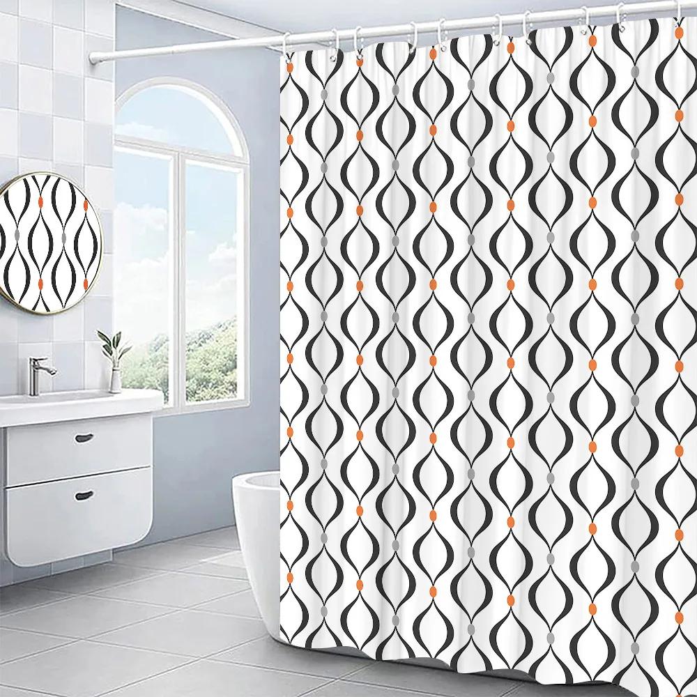 Creative Geometric Shower Curtains Red Black Gray Blue Simple Frame Graphic Print Polyester Fabric Bathroom Decor Bath Curtain