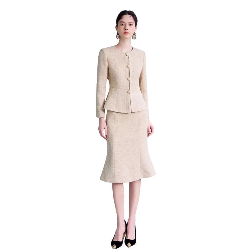 Costum Rochie Khaki de Toamnă pentru Femei cu Coadă de Pește - Stil OL Profesional Slim Fit