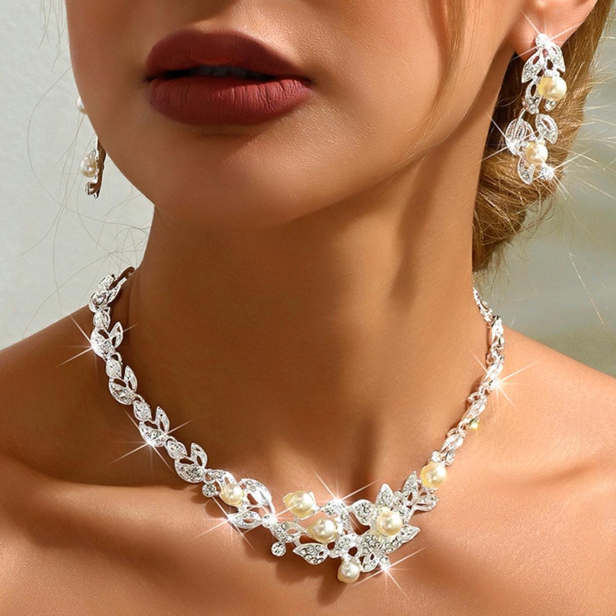 Bridal Jewelry Set Necklace Earrings Two Piece Set for Women
