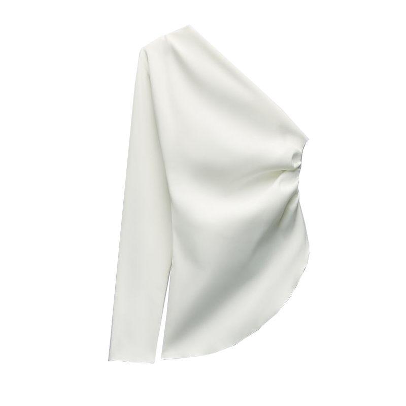 New One-Shoulder Niche Asymmetric Top Pleated Decoration