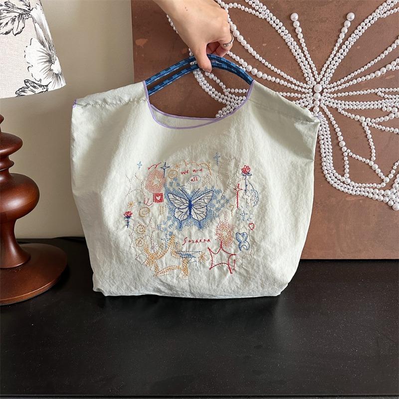 Small Fresh Embroidery Handheld Oxford Bag Girls Sweet Shopping Cloth Bag Student Class Handbag