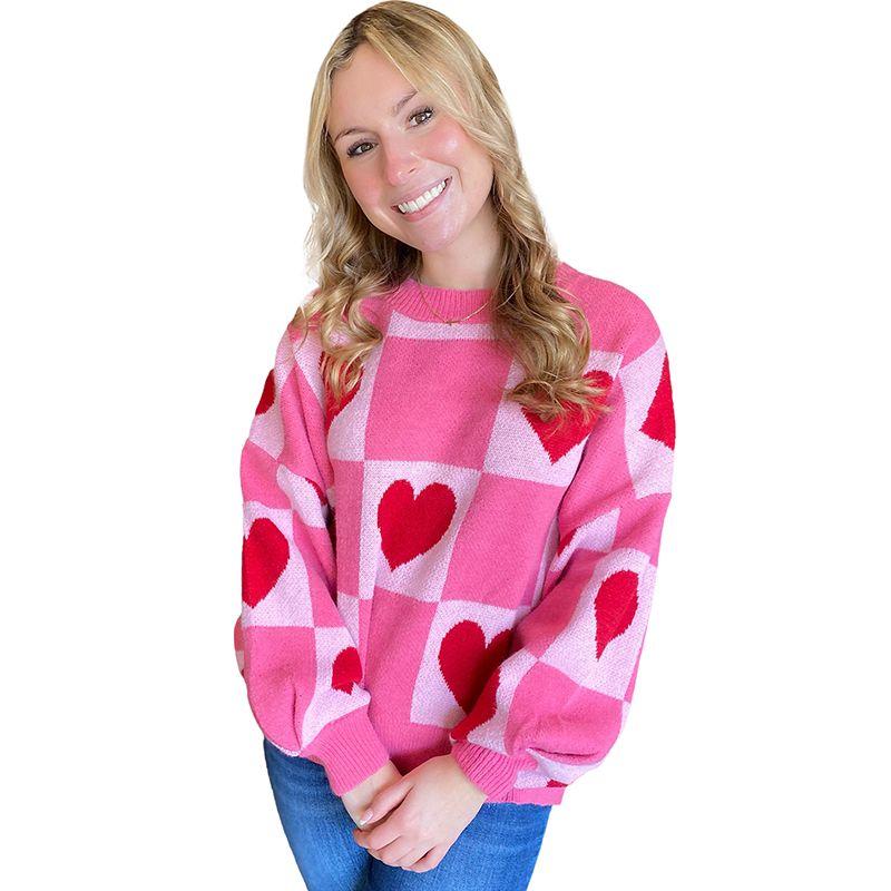 American Shiying Fall and Winter New Arrival Heart Plaid round Neck Sweater Women's 2025 Colorblock All-Matching Knitting Pullover
