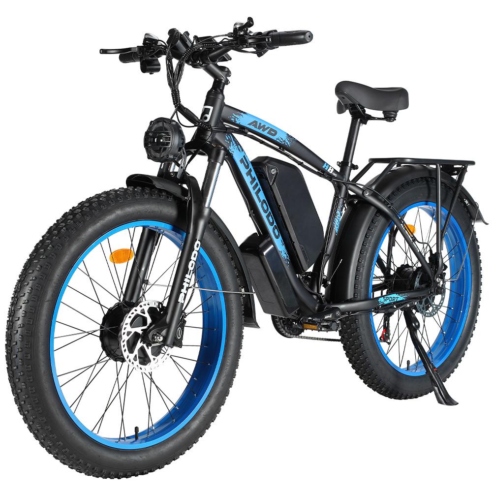 Elektrisches Fahrrad Philodo H8 26" 1500Wx2 Motor Erwachsenen Fat Tire Ebike 48V 26AH 21 Gang LED-Anzeige Maximale Zuladung 150Kg Weiß