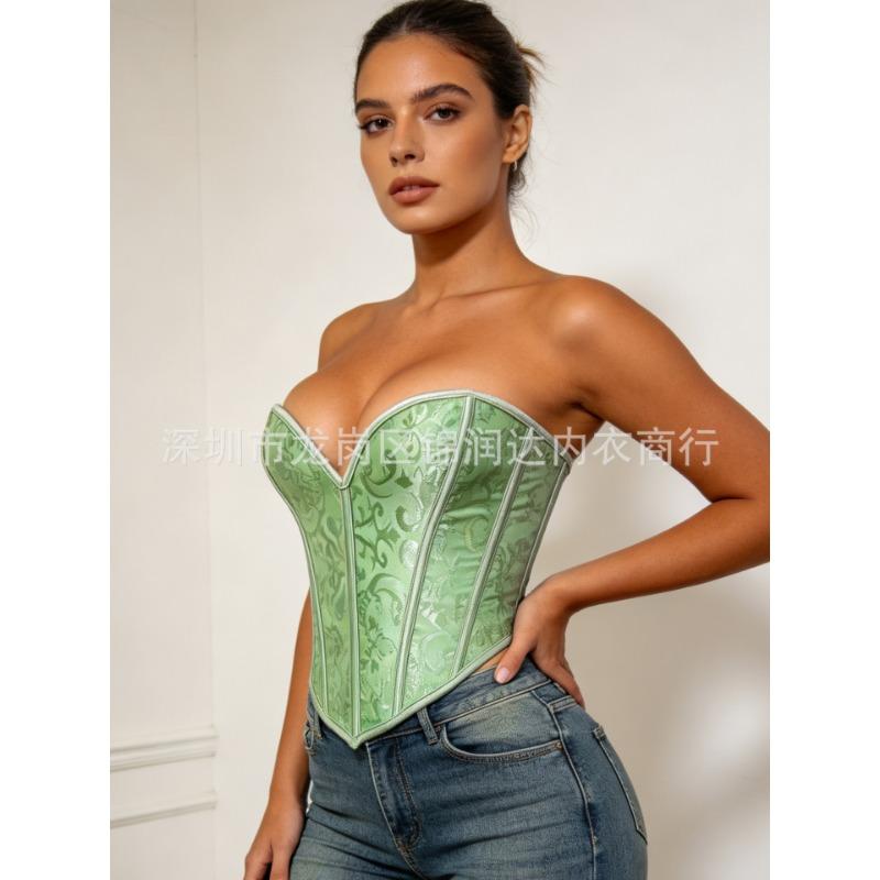 Vintage Print Strapless Boned Corset Tight Waist Shaping Body Shaper
