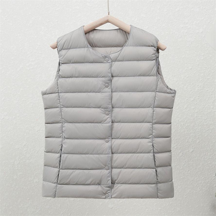 Women's White Duck Down Lightweight Vest - Collarless, Sleeveless Winter Innerwear