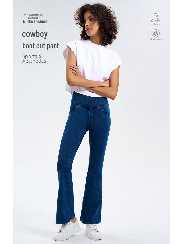 High Waist Flared Denim Yoga Pants - Women's Fitness & Casual Style