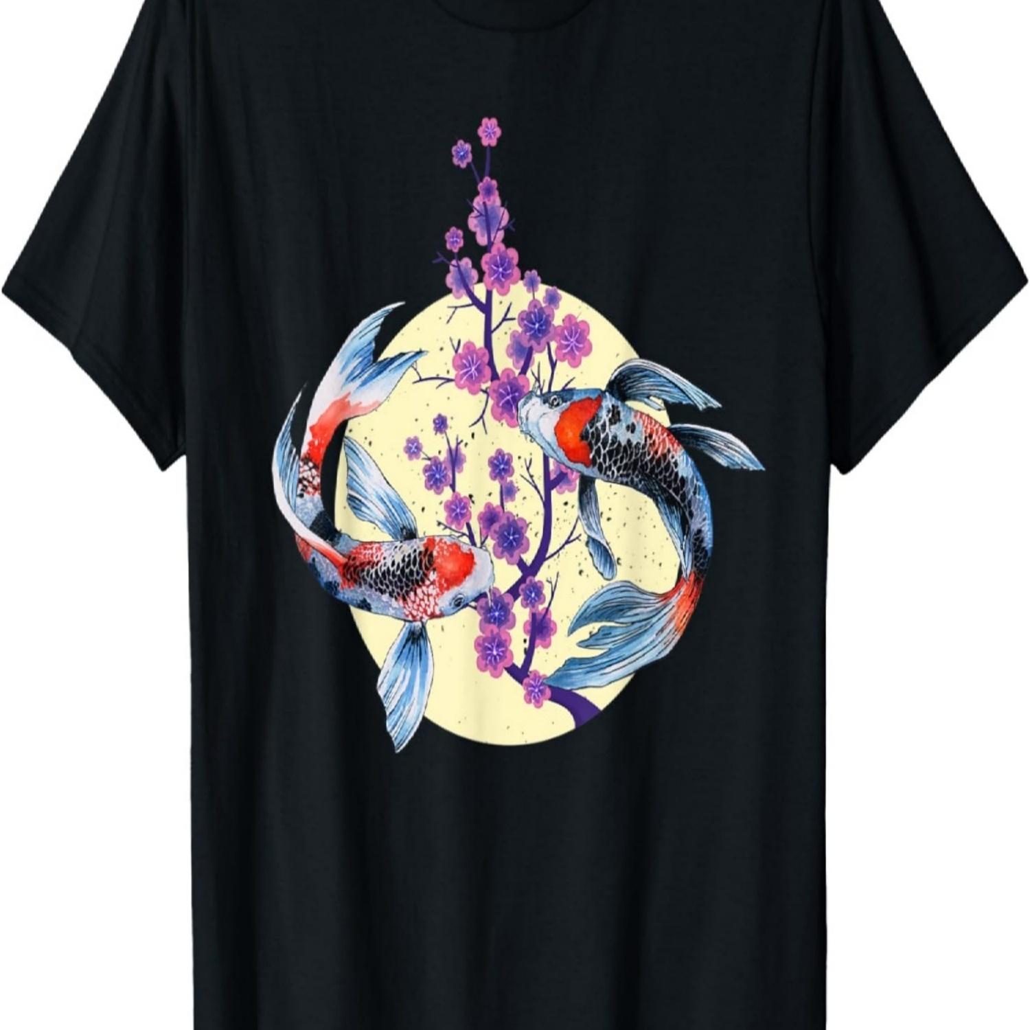 Koi Carp Ying Yang - Koi Fish Kawaii Cherry Blossom T-Shirt(1) S
