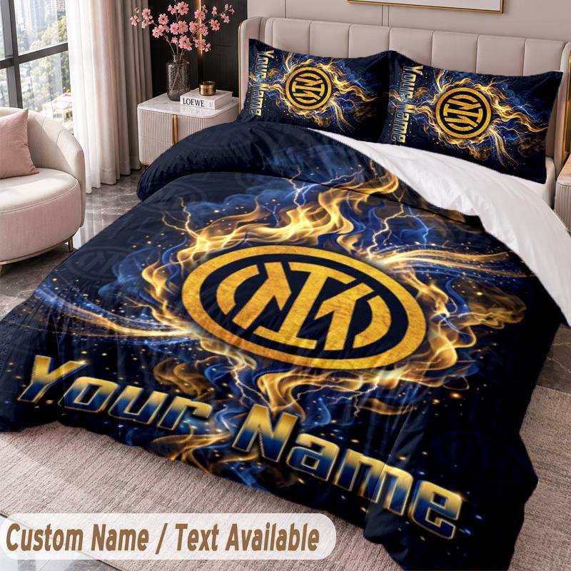 Inter Milan Printed Bedding Set Custom Name Text 1 Duvet Cover 2 Pillowcases For Bedroom