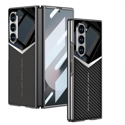 Samsung Zfold6 Mobile Phone Case Electroplated Plain Leather Carbon Fiber Pattern Jazz Supersonic Business Drop Proof New Model