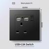 13A British Standard Socket with USB & Type-C Fast Charging, Light Switch, Black Panel for Hong Kong & Macau