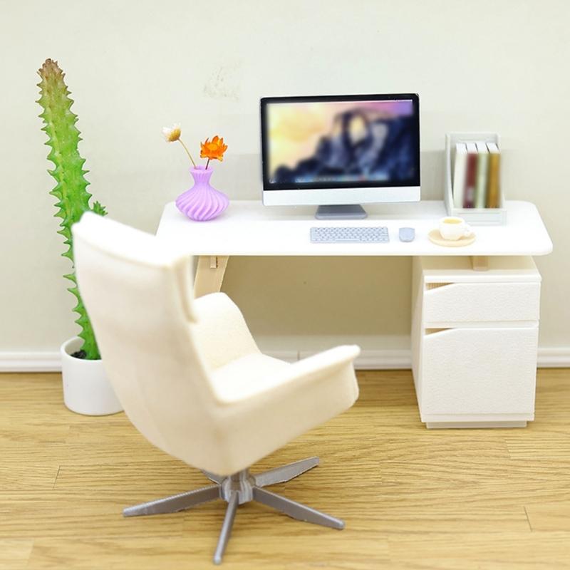 Detailed Mini Office Furniture Set For 1/12 Dollhouses Scene Including Desk And Chair Premium Plastic Materials