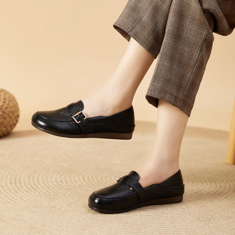 Cowhide Leather Yellow Loafers Woman Handmade Ballet Flats Ladies Mom White Driving Shoes Women Ethnic Inspired Green Moccasins