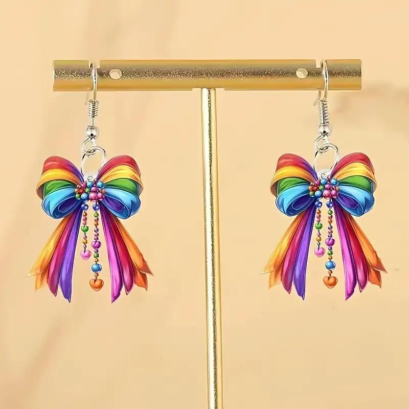 Rainbow Bow Creative Women Acrylic Earrings For Casual And Office Wearing