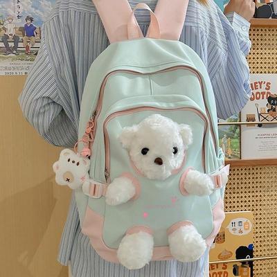 Trendy Teenager Girl Cute Bear Schoolbag High Value Junior High School Student Pupil Backpack Waterproof Nylon Book Bag Children Holiday Surprise Gift