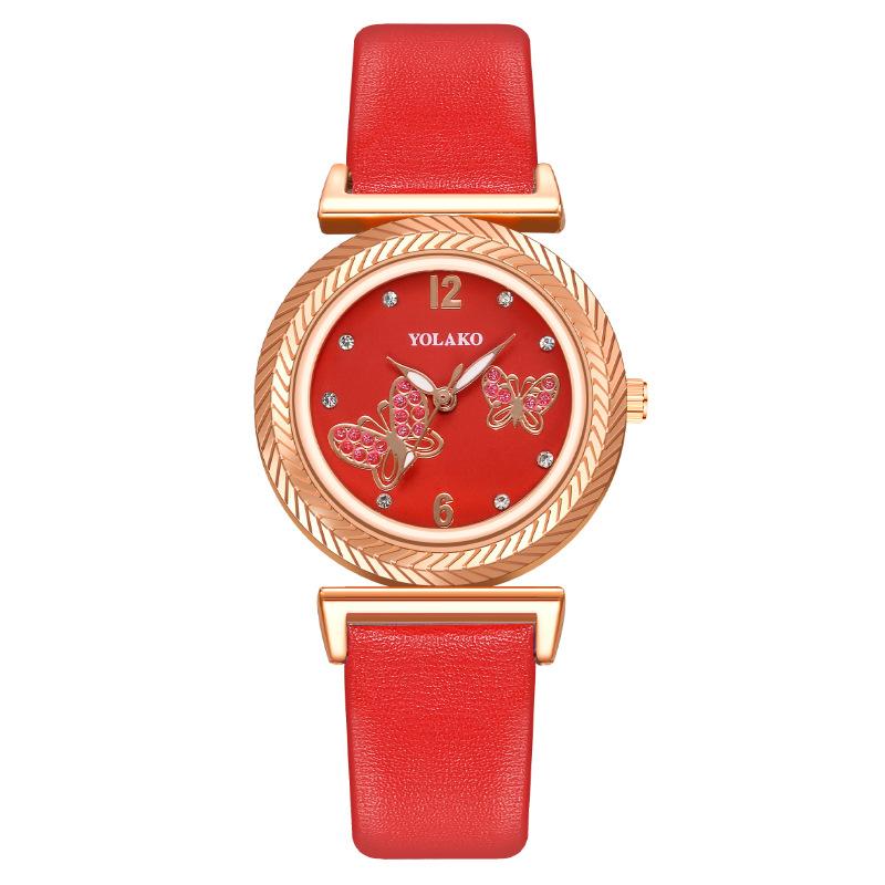 Мужские часы JYL Модные с тремя циферблатами, календарем, кожаным ремешком Red маджента