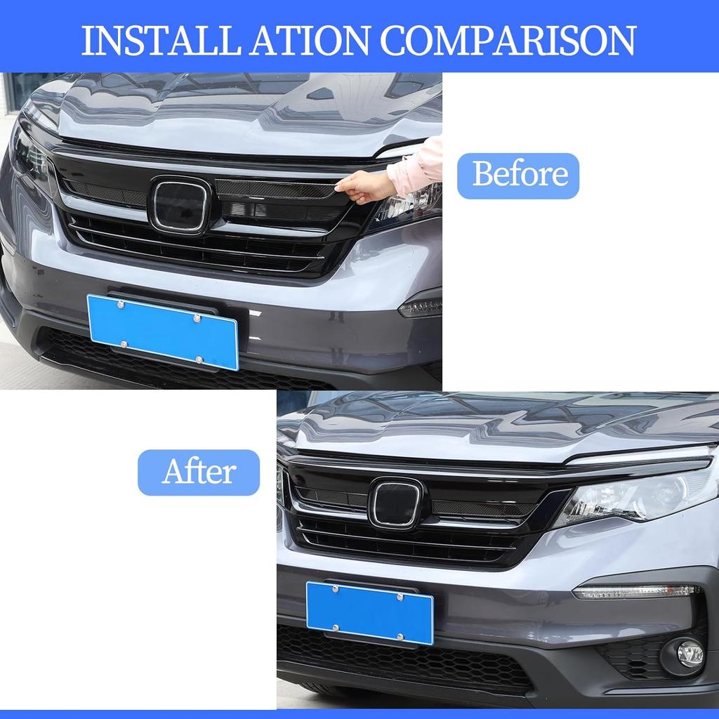 Emblem Front Grille Decals Front Center Grill Grille Cover Trim Fit for Honda Pilot 2015-2022 Front Grille Decorative Strip Car Logo Sticker 2PCS