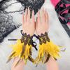 1 Pair Gothic Feather Wrist Cuff Gloves Feather Lace-Up Ribbons Halloween Party