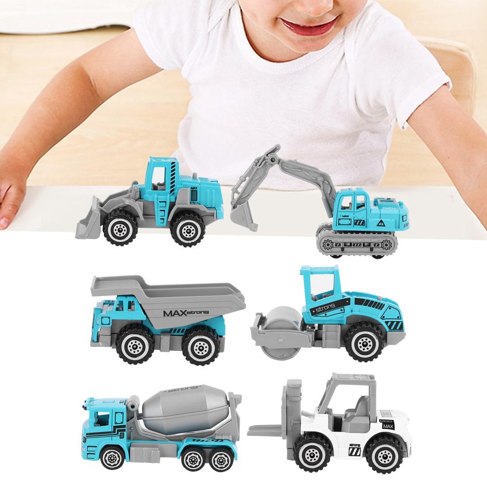 6pcs 1:64 Engineering Car Model Alloy Simulation Vehicle Car Model Children ToyA Style Blue