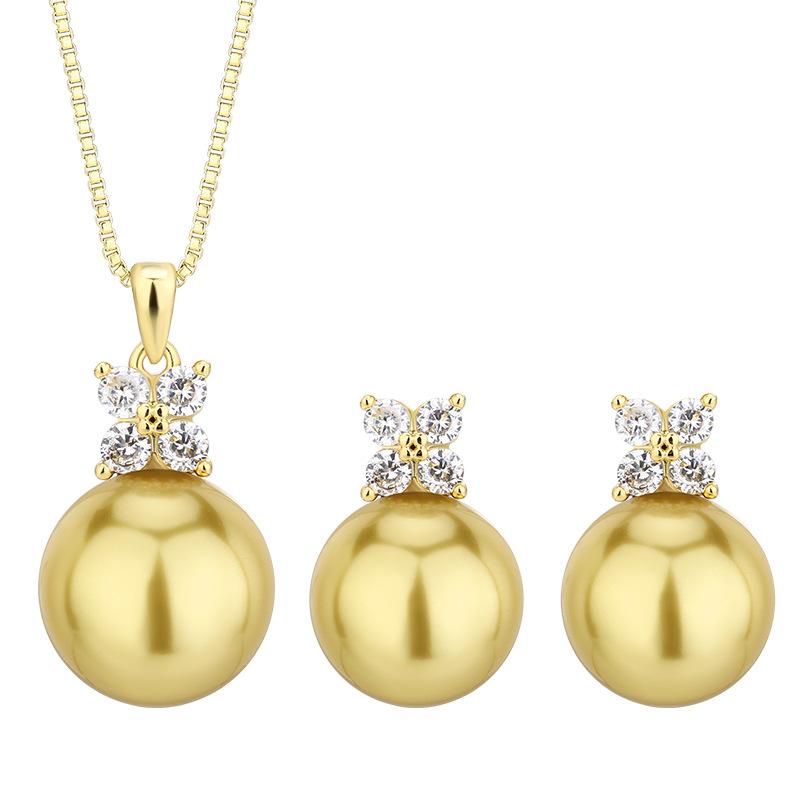Autumn And Winter Jewelry Copper Bottom Gold-Plated Inlaid Golden Pearl Daily Set 14-12Mm