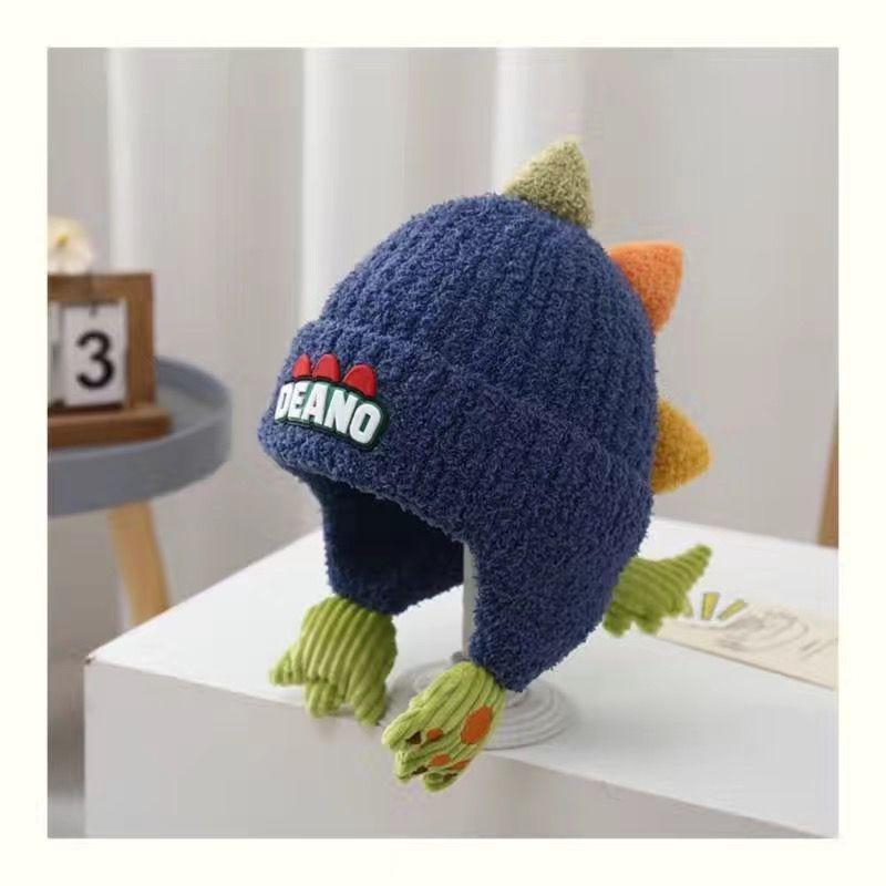 Dinosaur Kids Hat Winter Warm Knitted Earflap Beanie For Children 2-10 Years