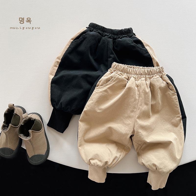 Kids Contrast Color Thickened Fleece Casual Long Pants For Boys And Girls