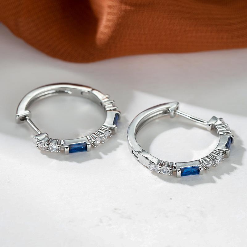 Wish European and American simple blue zircon earrings women's ins style temperament women's ear buckle jewelry