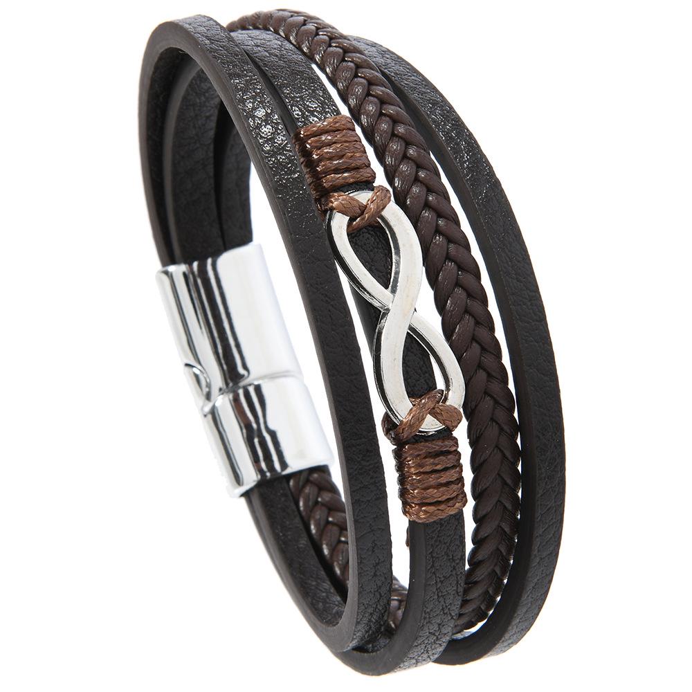 TEMU Men's Fashion Multi-Layer Leather Bracelet with Magnetic Buckle