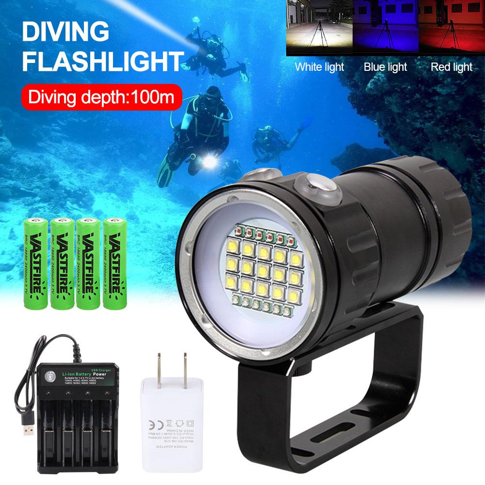 Super Bright Diving Flashlight IPX8 Highest Waterproof Rating Professional Powered With Hand Rope Underwater Video Diving Light